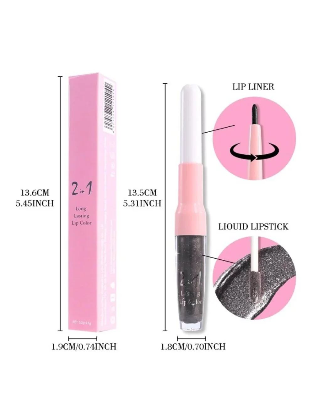 Women 17# Black Coal-Metallic 2-in-1 Metallic Long Lasting Lipstick & Lip Liner